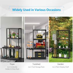 Gymax 4-Tier Garage Shelving Unit Tool Rack With 11-hole Sided Tool Holder in Black - thumbnail 8