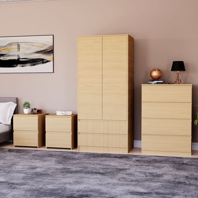 Home Discount Vida Designs Denver 4Pc Bedroom Set(2 Bedside, 4 Drawer Chest, Wardrobe) in Brown - image 1