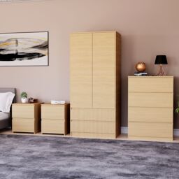 Home Discount Vida Designs Denver 4Pc Bedroom Set(2 Bedside, 4 Drawer Chest, Wardrobe) in Brown - thumbnail 1