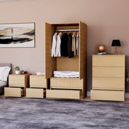 Home Discount Vida Designs Denver 4Pc Bedroom Set(2 Bedside, 4 Drawer Chest, Wardrobe) in Brown - thumbnail 5