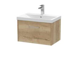 Balterley Winshill 1 Drawer Wall Hung Vanity Basin Unit, Light Oak, 600mm in Brown