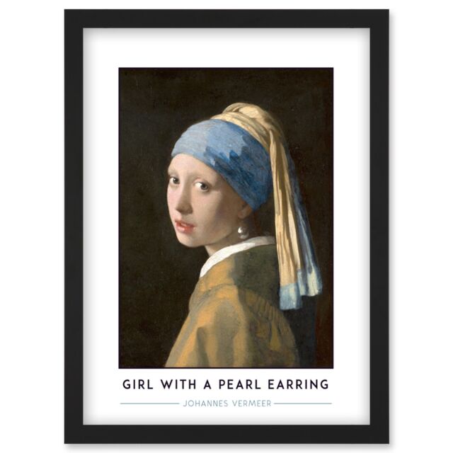 Artery8 Johannes Vermeer With A Pearl Earring Painting Artwork Framed Wall Art Print A4 in Black - image 1