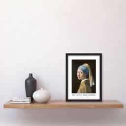 Artery8 Johannes Vermeer With A Pearl Earring Painting Artwork Framed Wall Art Print A4 in Black - thumbnail 2