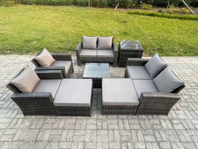 Fimous Outdoor Garden Furniture Sets 8 Pieces Wicker Rattan Furniture Manual Wicker Patio Sofa Patio Conversation Set with 2 Big Footstool
