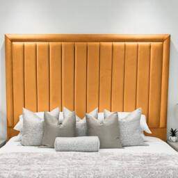 Living Comfort Bedz Hampton Slatted Base Upholstered Bed with 54-Inch panel Headboard in Mustard - Size: Double - thumbnail 3