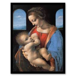 Artery8 Leonardo da Vinci Framed Wall Art Print Madonna Litta Virgin Mary in Blue - Size: A4 - thumbnail 1