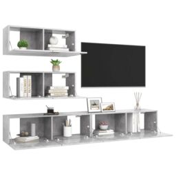 Berkfield Home 4 Piece TV Cabinet Set Concrete Grey Engineered Wood - thumbnail 3