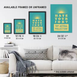 "Artery8 Hate Job Try Astral Projection Teal Yellow Funny Wall Art Print in Blue - Size: W12"" x H16""" - thumbnail 3