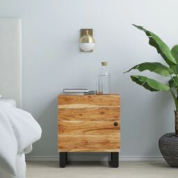 Berkfield Home Bedside Cabinet 40x33x46 cm Solid Wood Acacia in Black - Size: 40 x 33 x 46 cm - thumbnail 1