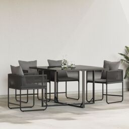 Berkfield Home Garden Chairs with Cushions 4 pcs Black Poly Rattan - thumbnail 4