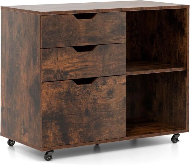 File Cabinet on Wheels Printer Stand With 3 Drawers & Adjustable Shelf
