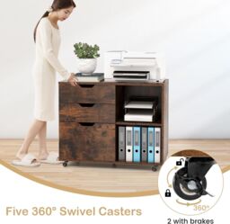 File Cabinet on Wheels Printer Stand With 3 Drawers & Adjustable Shelf - thumbnail 3