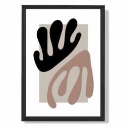 ARTZE Matisse Floral Cutout Beige & Brown Framed Print SIZE: A3 with Black Frame - Size: A4