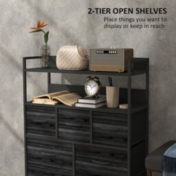 HOMCOM Bedroom Chest of Drawers 7 Drawer Dresser w/ Shelves in Black - thumbnail 5