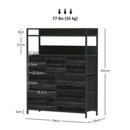 HOMCOM Bedroom Chest of Drawers 7 Drawer Dresser w/ Shelves in Black - thumbnail 3