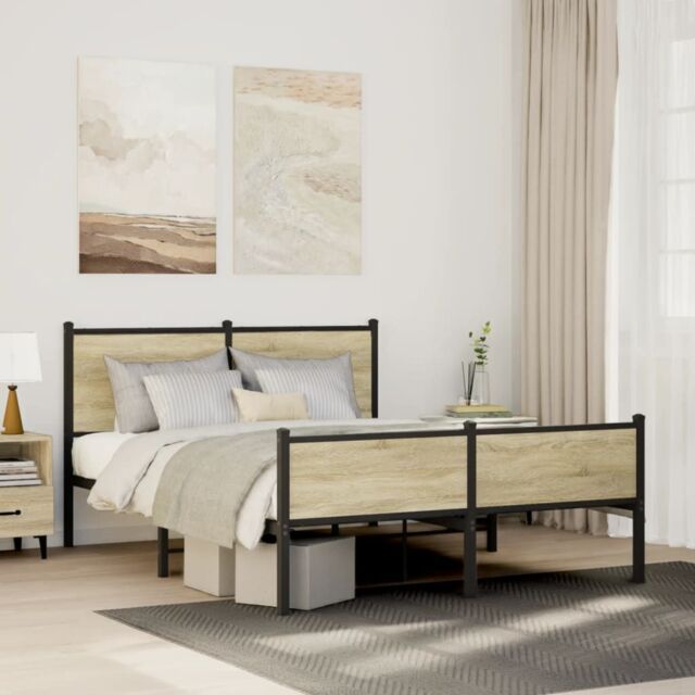 Berkfield Home Metal Bed Frame without Mattress Sonoma Oak 140x200 cm in Brown - image 1