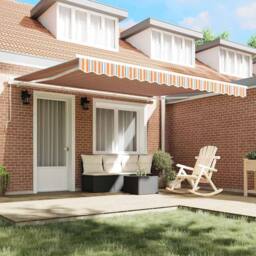 Berkfield Home Manual Retractable Awning Multicolour Stripe 400x300 cm in Orange - thumbnail 3