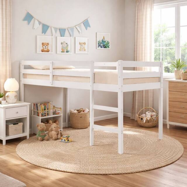 Aspire Cove Midsleeper Wooden Children's Bed Frame in White - Size: Single - image 1