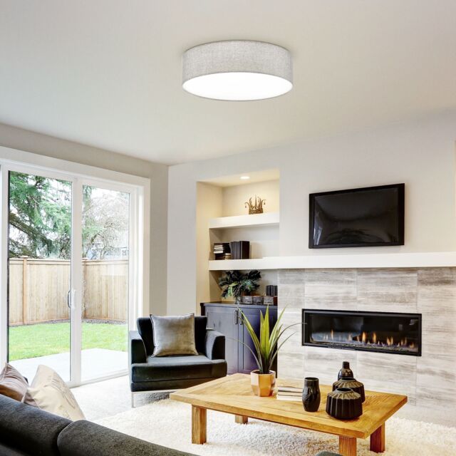 Eglo Pasteri Grey Fabric Ceiling Light in White - image 1