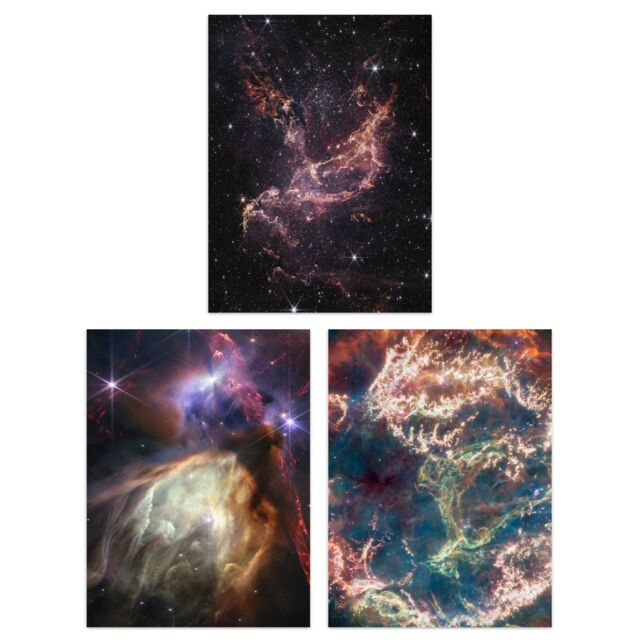 Artery8 Wall Art Print Pack of 3 NASA James Webb Images Rho Ophiuchi Cassiopeia A SMC Galaxy Star Formation Large Poster Set - image 1