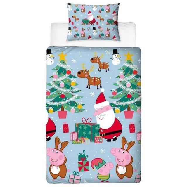 Peppa Pig Santa Reversible Duvet Set in Blue - Size: Single - image 1