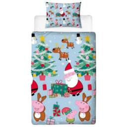 Peppa Pig Santa Reversible Duvet Set in Blue - Size: Single