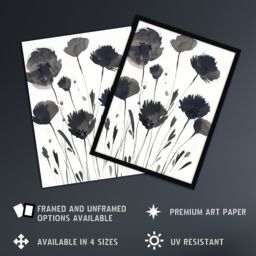 "Artery8 Abstract Flowers Black White Floral Watercolour Framed Wall Art in Grey - Size: W12"" x H16""" - thumbnail 2