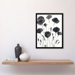 "Artery8 Abstract Flowers Black White Floral Watercolour Framed Wall Art in Grey - Size: W12"" x H16""" - thumbnail 4