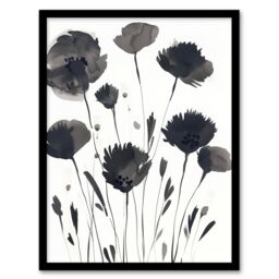 "Artery8 Abstract Flowers Black White Floral Watercolour Framed Wall Art in Grey - Size: W12"" x H16""" - thumbnail 1