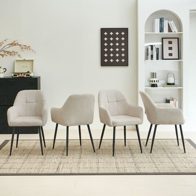 SONARA Ergonomic Set of 4 Dining Chairs with Plush Chenille Fabric in Beige - image 1