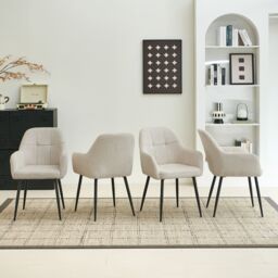 SONARA Ergonomic Set of 4 Dining Chairs with Plush Chenille Fabric in Beige - thumbnail 1
