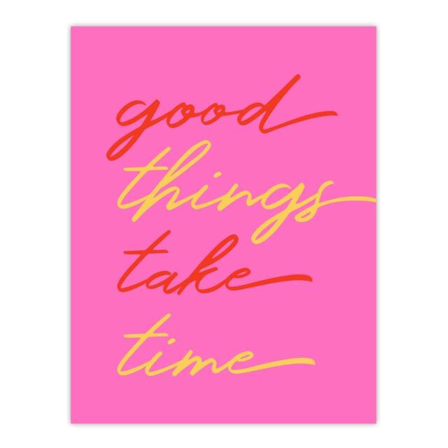 "Artery8 Good Things Take Time Fun Pink Red Yellow Wall Art Print - Size: W12"" x H16""" - image 1