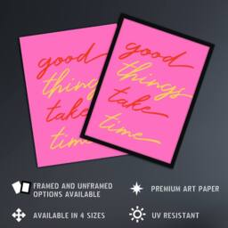 "Artery8 Good Things Take Time Fun Pink Red Yellow Wall Art Print - Size: W12"" x H16""" - thumbnail 2