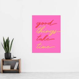 "Artery8 Good Things Take Time Fun Pink Red Yellow Wall Art Print - Size: W12"" x H16""" - thumbnail 4