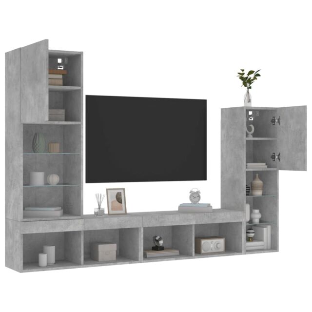 Berkfield Home 4 Piece TV Wall Units with LED Concrete Grey Engineered Wood - image 1