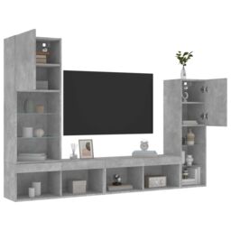Berkfield Home 4 Piece TV Wall Units with LED Concrete Grey Engineered Wood - thumbnail 1