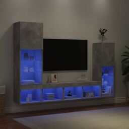 Berkfield Home 4 Piece TV Wall Units with LED Concrete Grey Engineered Wood - thumbnail 4