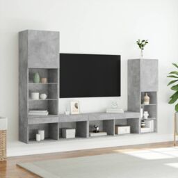 Berkfield Home 4 Piece TV Wall Units with LED Concrete Grey Engineered Wood - thumbnail 5