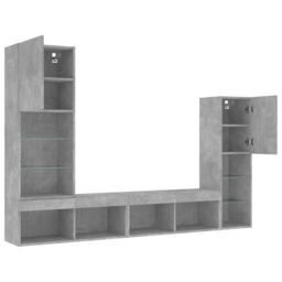 Berkfield Home 4 Piece TV Wall Units with LED Concrete Grey Engineered Wood - thumbnail 6
