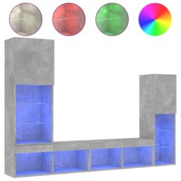 Berkfield Home 4 Piece TV Wall Units with LED Concrete Grey Engineered Wood - thumbnail 2