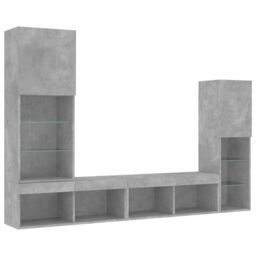 Berkfield Home 4 Piece TV Wall Units with LED Concrete Grey Engineered Wood - thumbnail 3