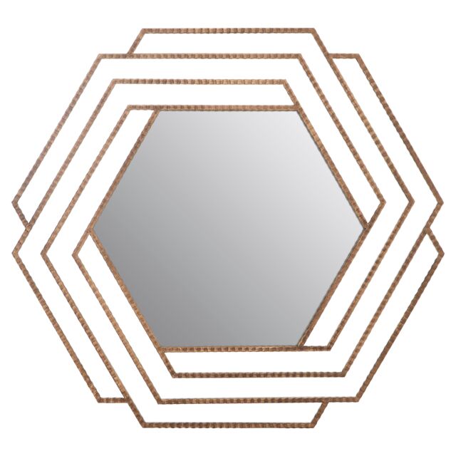Orsina Antique Gold Hexagon Wall Mirror, Textured Iron Frame Decorative Accent, Contemporary Gold Wall Mirror - image 1