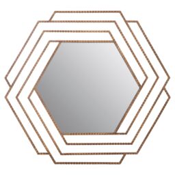 Orsina Antique Gold Hexagon Wall Mirror, Textured Iron Frame Decorative Accent, Contemporary Gold Wall Mirror - thumbnail 1