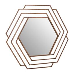 Orsina Antique Gold Hexagon Wall Mirror, Textured Iron Frame Decorative Accent, Contemporary Gold Wall Mirror - thumbnail 2