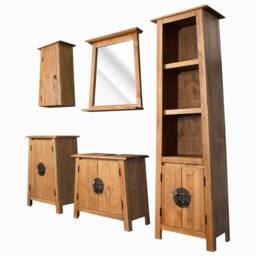 Berkfield Home Bathroom Set 5 Pieces Solid Pinewood in Brown - thumbnail 2