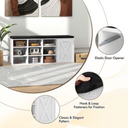 Costway Shoe Storage Bench 3-Tier Entryway Bench w/ Padded Cushion in White - thumbnail 9