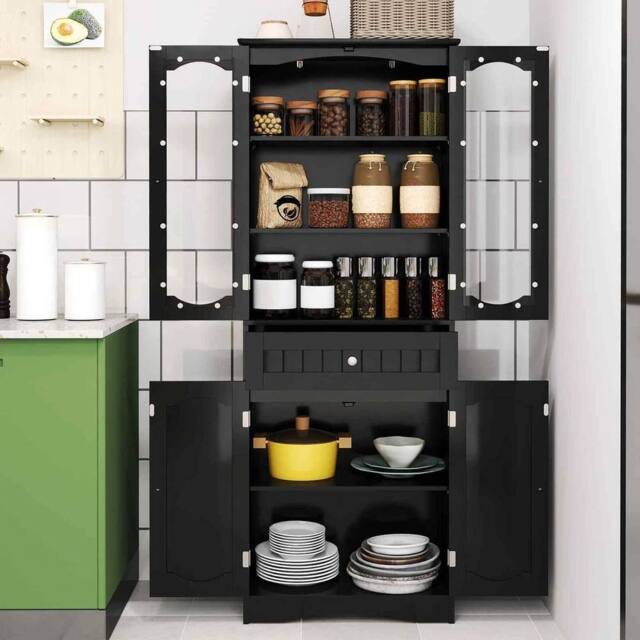 KORVIXA Freestanding Linen Cabinet with 2 Adjustable Shelves-Black in Black - Size: W700mm x H750mm - image 1