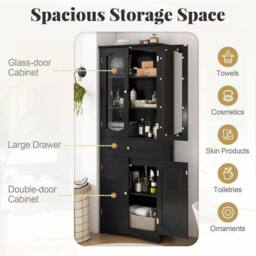 KORVIXA Freestanding Linen Cabinet with 2 Adjustable Shelves-Black in Black - Size: W700mm x H750mm - thumbnail 3