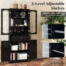 KORVIXA Freestanding Linen Cabinet with 2 Adjustable Shelves-Black in Black - Size: W700mm x H750mm - thumbnail 5