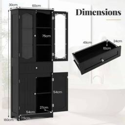 KORVIXA Freestanding Linen Cabinet with 2 Adjustable Shelves-Black in Black - Size: W700mm x H750mm - thumbnail 2